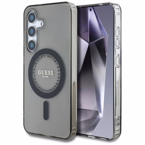 GUESS Suojakuori Samsung S25:lle GUHMS25SPFTDTEK (Magneettinen IML Rhinestones) Musta