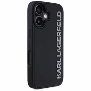 Karl Lagerfeld HC 3D Rubber Elongated Glitter Suojakuori iPhone 16:lle - musta
