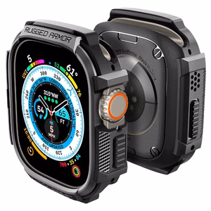 Spigen Rugged Armor -suojakuori Apple Watch Ultra 49 mm -mallille, mattamusta