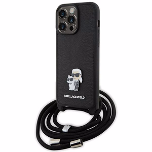 Karl Lagerfeld Crossbody Saffiano Metal Pin Karl & Choupette Suojakuori iPhone 15 Pro Max:lle - Musta