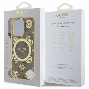 Guess IML Peony On 4G Background MagSafe Suojakuori iPhone 16 Pro Max:lle - ruskea