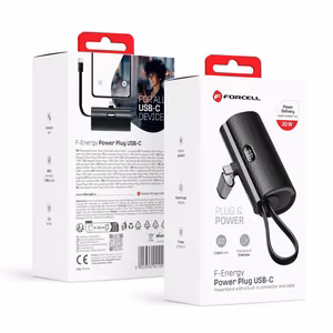 Ulkoinen akku Forcell F-Energy Power Plug F5K3 PD 20W 5000 mAh sisäänrakennetulla USB C -liittimellä musta