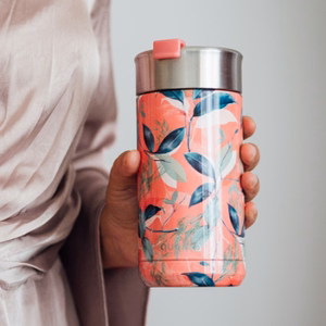 Quokka Boost Coffee Tumbler ruostumattomasta teräksestä valmistettu termosmuki haudutussiivilällä, 400 ml, Eksoottinen pinkki