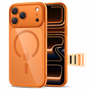 Tech-Protect Magpeak MagSafe CC Suojakuori iPhone 17 Pro:lle - Läpinäkyvä oranssi
