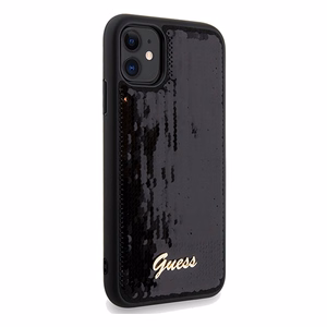 Guess Sequin Script Metal -suojakuori iPhone 11 / Xr:lle - musta