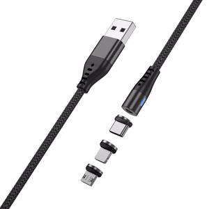Maxlife MXUC-02 magneettinen kaapeli USB - Lightning + USB-C + microUSB 1,0 m 2A musta nylon
