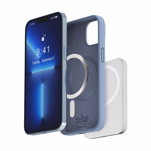Puro ICON MAG suojakuori iPhone 14 Plus -laitteelle, MagSafe-yhteensopiva, Sierra Blue -värinen
