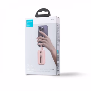 Joyroom mini powerbank 10000mAh värikäs sarja 22.5W, jossa on 2 sisäänrakennettua USB C ja Lightning kaapelia vaaleanpunainen (JR-L012)