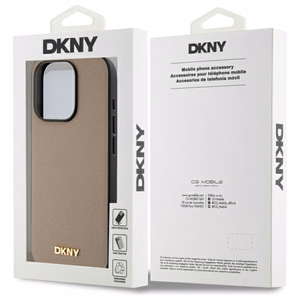 DKNY Grained Metal Logo MagSafe Suojakuori iPhone 15 Pro Max:lle - beige