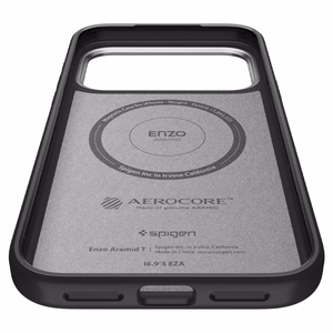 Spigen Enzo Aramid T Mag Magsafe Suojakuori iPhone 17 Pro Max:lle musta/hopeinen