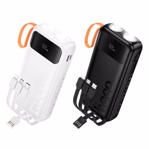 Hoco J151A -varavirtalähde 20000 mAh 2A sisäänrakennetuilla kaapeleilla USB-A + USB-C + Lightning + Micro USB ja kaksoisvalolla, musta
