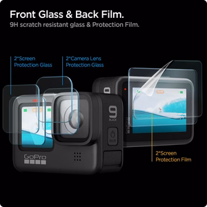 Spigen Glass.tR Slim karkaistu lasi + kalvo 2 kpl GoPro Hero 9 / 10 / 11 / 12 -laitteelle - läpinäkyvä