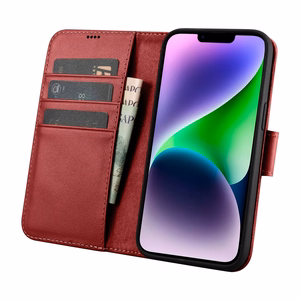iCarer Lompakko Kotelo 2in1 Cover iPhone 14 Plus Anti-RFID Nahka Flip Cover Punainen (WMI14220727-RD)
