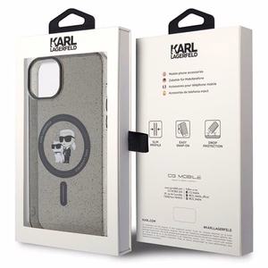 Karl Lagerfeld Suojakuori iPhone 15:lle KLHMP15SHGKCNOK (Glitter + MAG) musta