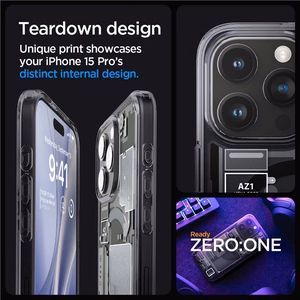 Spigen Ultra Hybrid Mag Suojakuori MagSafella iPhone 15 Pro:lle - Tummanharmaa (Zero One Pattern)