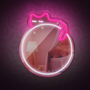 Neon MIRROR LED SLEEPING CAT valkoinen vaaleanpunainen FMNE03 Forever Light