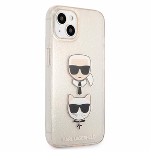 Karl Lagerfeld Glitter Karl & Choupette Head suojakuori laitteelle iPhone 13 mini, kullanvärinen