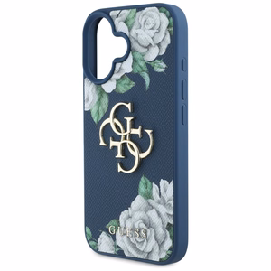Guess Grained Roses Big 4G logo Suojakuori iPhone 16:lle - sininen
