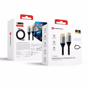 Forcell DisplayPort 2.1 -kaapeli, 16K/60 Hz, 8K/120 Hz, 4K/240 Hz, HDR, Ethernet, G-SYNC/FreeSync, 80 Gbit/s, 2 m – musta