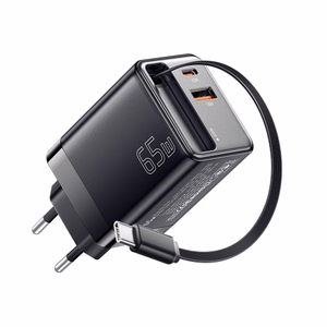 Charger Essager "Scope" Black 65W (1xPD / 1xQC3.0) + integrated Type-C cable