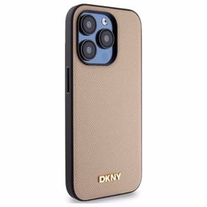 DKNY Grained Metal Logo MagSafe Suojakuori iPhone 15 Pro:lle - beige