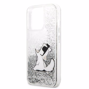Karl Lagerfeld Liquid Glitter Choupette Fun Suojakuori iPhone 13 Pro Max 6.7" - Hopeinen