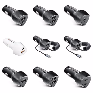 Auton Laturi Forcell F-Energy Carbon USB A QC3.0 PD 3A 38W USB C -kaapelilla CC50-1AC musta