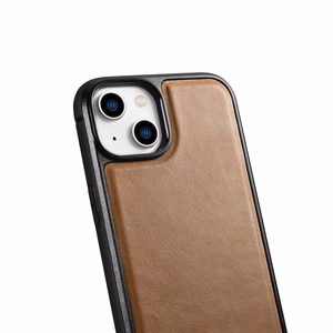 iCarer Nahka Öljyvaha kotelo päällystetty luonnollinen nahka iPhone 14 Plus ruskea (WMI14220719-TN)