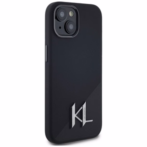 Karl Lagerfeld suojakuori iPhone 15:lle MagSafe-tuella KLHMP15SSCMKMPCK (Silicone Initial Metal Logo) - musta