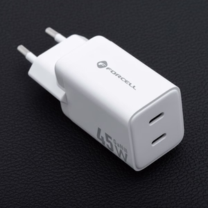 Puhelinlaturi Forcell F-Energy Mini GaN III 2 x USB C PD QC4.0 45W VT-36B valkoinen