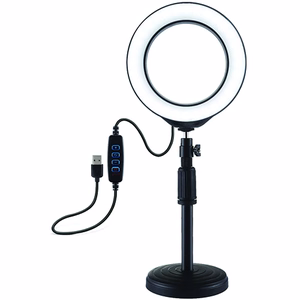 LED-rengasvalo 16cm pöytäkiinnikkeellä 18-28cm, USB