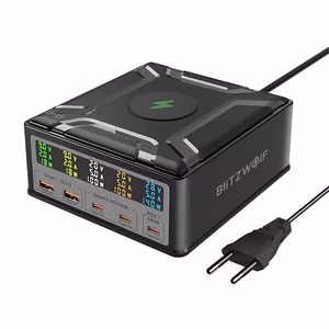 Blitzwolf BW-S28 260W, 2xUSB-A, 3xUSB-C, 15W langaton laturi (musta)