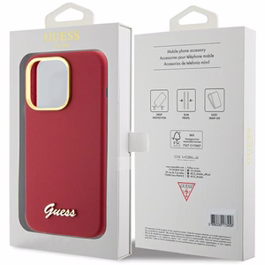Guess Silicone Script Metal Logo & Frame kotelo iPhone 15 Pro - punainen