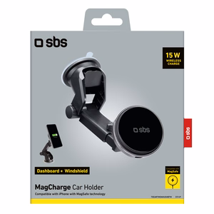SBS TESUPMAGEXTWIR15W Teleskoopit älypuhelinteline langattomalla laturilla, MagSafe-yhteensopiva, tuulilasille ja kojelaudalle - musta