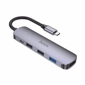 Sovitin Hoco HB27 Type-C monitoiminen HDMI+USB3.0+USB2.0x2+PD harmaa