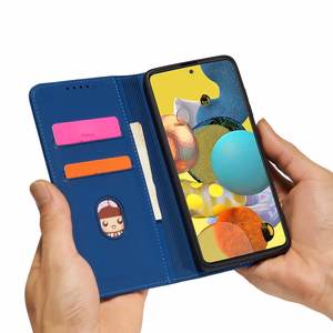 Magneettikorttikotelo Samsung Galaxy A12 5G pussi lompakko kortin haltija sininen