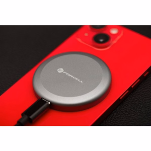FORCELL F-ENERGY Smart Charge Qi2 15W langaton laturi 150cm irrotettavalla kaapelilla MagSafe-yhteensopiva hopea