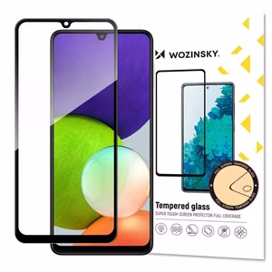 Wozinsky Full Glue Tempered Glass erittäin kestävä karkaistu, koko näytön peittävä näytönsuoja kehyksellä, suojakuoren kanssa yhteensopiva, Samsung Galaxy A22 4G:lle, musta