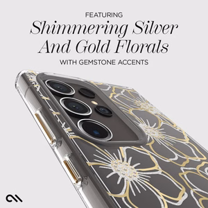 Case-Mate Floral Gems suojakuori Samsung Galaxy S24 Ultra -laitteelle, kullanvärinen