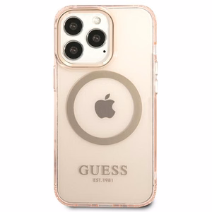 Guess GUHMP13LHTCMP iPhone 13 Pro / 13 6.1" vaaleanpunainen/vaaleanpunainen kova Suojakuori Gold Outline läpinäkyvä MagSafe