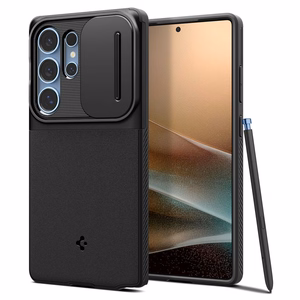 Spigen Optik Armor suojakuori Samsung Galaxy S25 Ultra -puhelimelle musta
