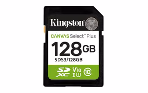 Kingston muistikortti 128GB SDXC Canvas Select Plus Gen3 150MB/s C10 UHS-I U1 V10