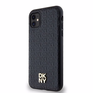 DKNY Nahkainen Monogrammi-kuvio Metallinen Logo MagSafe Suojakuori iPhone 11 / Xr:lle - musta