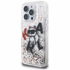 Karl Lagerfeld Liquid Glitter Choupette Logo Suojakuori iPhone 16 Pro Maxille - Kirkas
