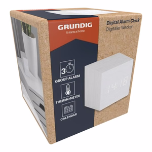 Grundig digital LED alarm clock with thermometer and calendar, white