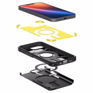 Spigen Tough Armor Suojakuori MagSafe-tuella ja jalustalla iPhone 16e / 17e:lle - Musta