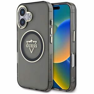 Guess Hardcase MagSafe IML Metal Mountain Logo Suojakuori iPhone 16 6,1":lle - musta