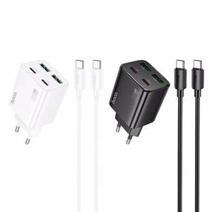 Puhelinlaturi Hoco 2 x USB C + 2 x USB A QC3.0 PD 3A 20W + kaapeli USB C - USB C N55 valkoinen