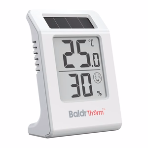 BALDRTHERM E0587TH -aurinkoenergialla toimiva lämpö- ja kosteusmittari