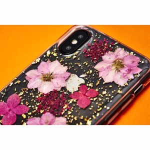 Puro Glam Hippie Chic case for iPhone XR, with real green flower petals